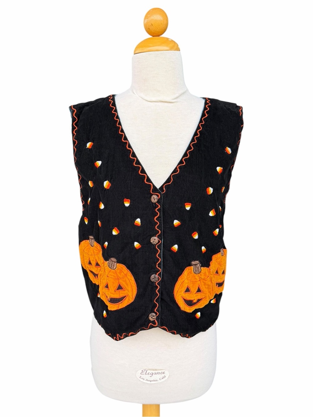 VTG Jack O Lantern Candy Corn Novelty Vest Candy Corn Corduroy Reversible 12 GUC